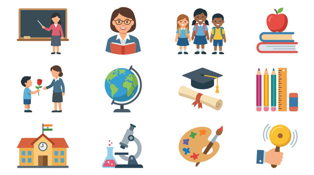 Classroom scene with teachers, students, and learning tools
