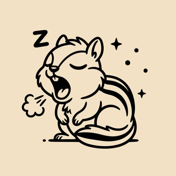 Cute Cartoon Squirrel Sleeping Deeply.