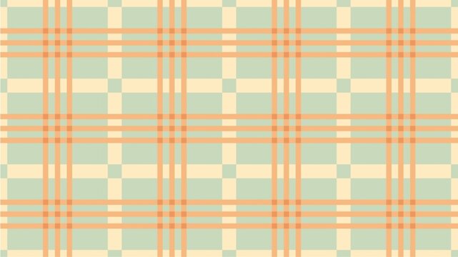 Checkered seamless pattern with orange plaid lines on sage green and cream background