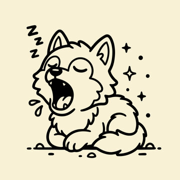 Cute sleeping dog yawning widely.