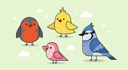 Obraz premium Colorful Birds Together Outside.