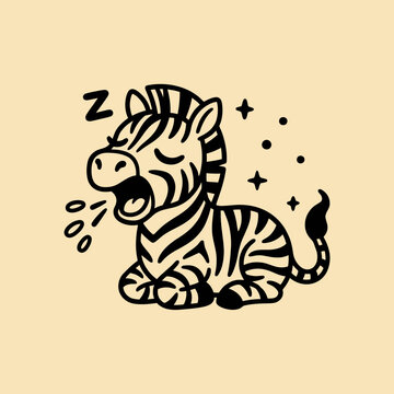 Sleepy Zebra Cartoon Character Yawns.