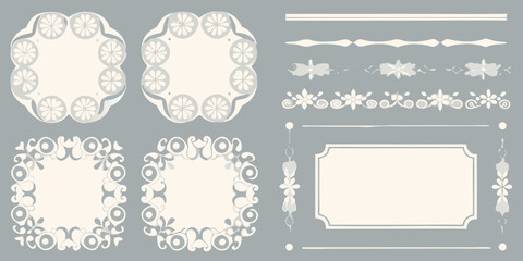 Floral ornament vector illustration with decorative frames and flourishes on a gray background design motif © Milon