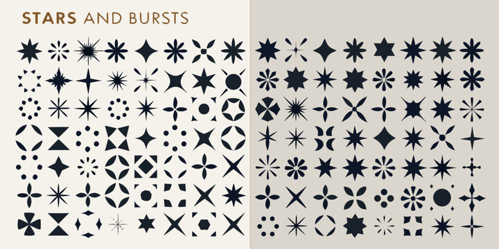 Collection Of Black Star And Burst Shapes Vector Illustration On A Light Beige Background shape
