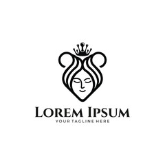 Fototapeta premium Elegant Queen Beauty Logo with Crown and Feminine Face Design