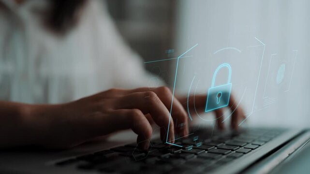 Digital cyber security lock system highlighting data security encryption, cyber password protection, fingerprint ID, cloud storage safety, and cyber security for online access Marrow