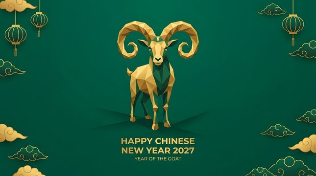 Geometric Low Poly Goat Chinese New Year 2027 Banner Design