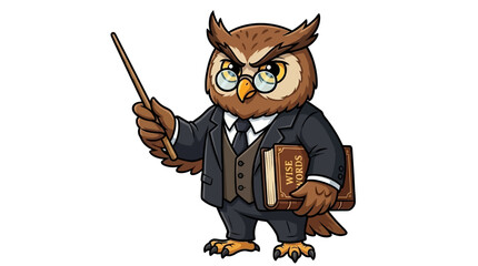 Obraz premium Charming Cartoon Owl Professor Character with Glasses, Book, and Pointer Representing Education and Wisdom