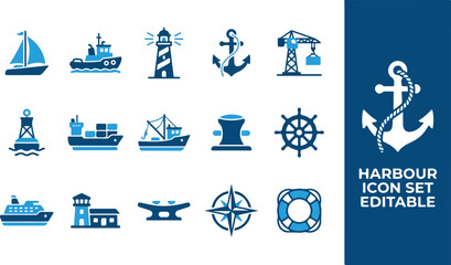 Marine harbor and nautical industry flat icon collection © Level Zero