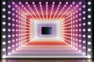 Fototapeta premium Neon-lit geometric tunnel with illuminated dots and vibrant perspective corridor in futuristic art style