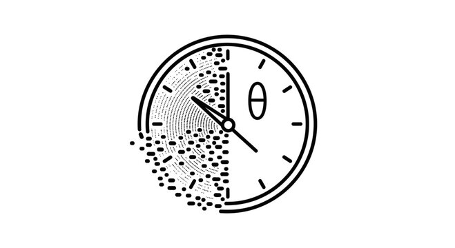 Abstract Clock Face Dissolving into Data Points, Time Passing Concept