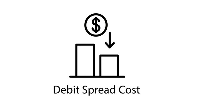 Debit Spread Cost Icon: Downward Trend Bar Chart with Dollar Sign and Arrow