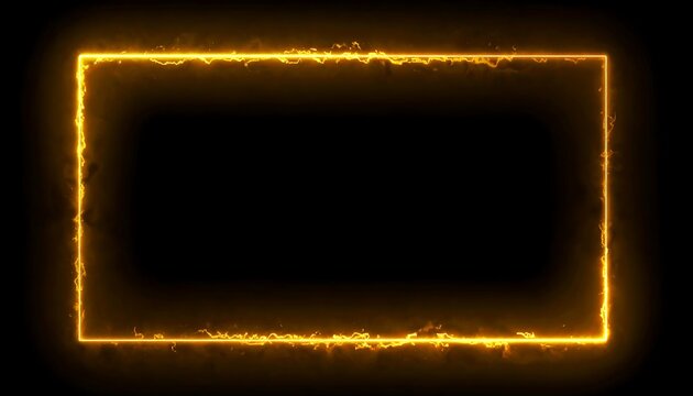 Glowing rectangle outline in fiery orange, set against stark black background, creating an abstract, vibrant design