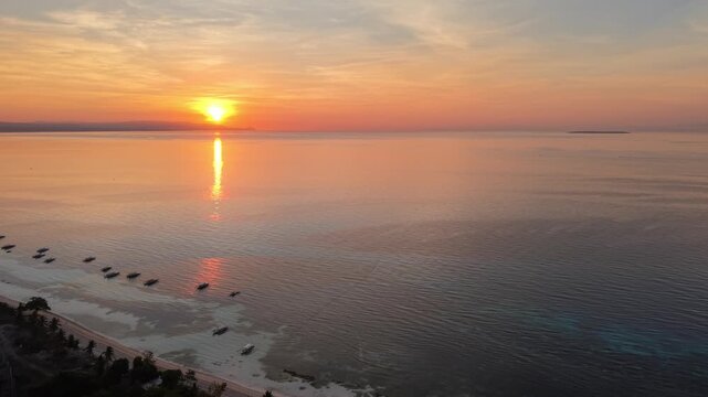 Aerial Forward Push Over Outrigger Boats at Panglao Sunrise