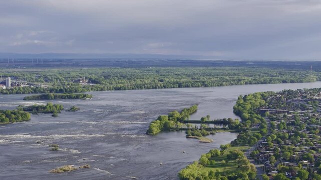 Aerial view of Verdun neighborhood near Ile de Soeur and Lachine Canal in Montreal, Quebec, Canada. g.