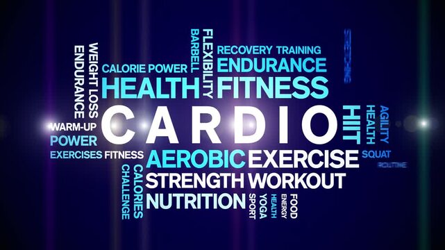 Cardio animated word cloud-text design animation tag kinetic typography seamless loop.
