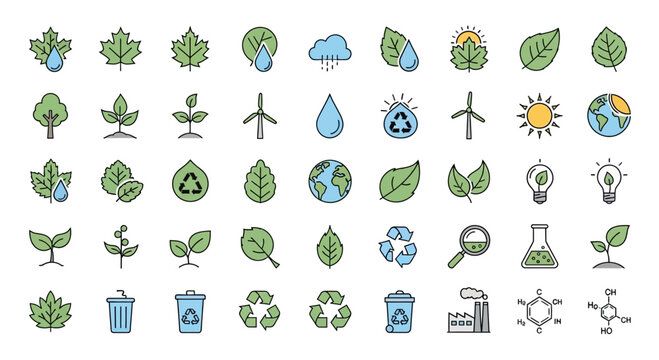 Ecology Icons Set: Nature, Renewable Energy, Recycling, Green Living