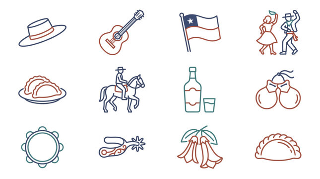 Colorful icons representing cultural elements and activities