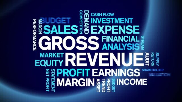 Gross Revenue animated word cloud-text design animation tag kinetic typography seamless loop.