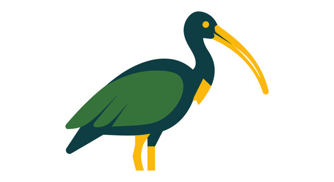 Colorful cartoon illustration of an ibis bird standing.