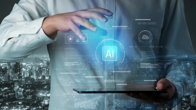 AI interface showing how artificial intelligence powers systems. AI Artificial intelligence transforms data, enables automation, and AI artificial intelligence drives innovation. Marrow