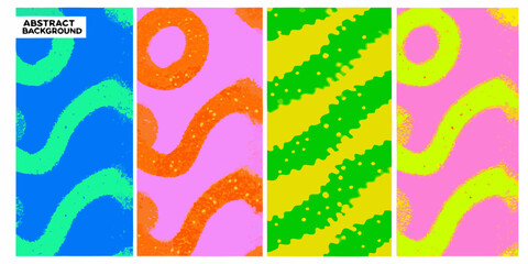 Obraz premium Set Of Four Abstract Background Panels Featuring Wavy And Geometric Patterns Vibrant Colors backgrounds colorful