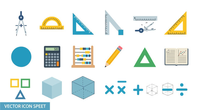 Mathematics and Geometry Icons: Education, Science, and Study Tools
