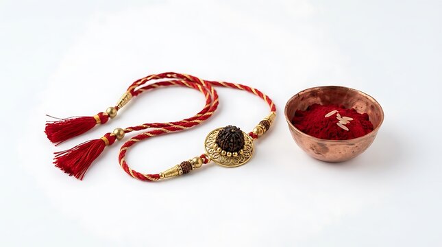 Traditional Rudraksha Rakhi and Kumkum for Raksha Bandhan Festival