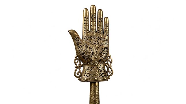 Ornate Golden Hamsa Hand Sculpture with Intricate Filigree Pattern