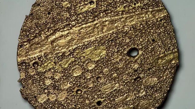 Detailed medium shot of bronze sintered component microstructure under magnification revealing alloy composition effects on grain morphology and porosity patterns.