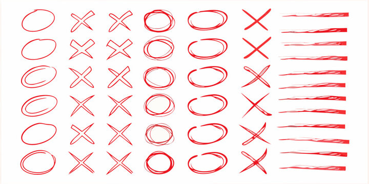 Collection of hand drawn red circles and arrows on a white background sketch style circle