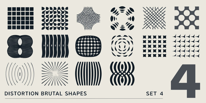 Collection of distorted brutalist geometric shapes a black and white vector pattern abstract design forms