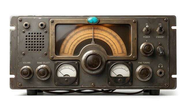 Vintage Industrial Radio with Analog Dials and Weathered Metal Case