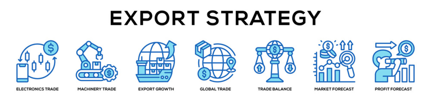 blue - Export Strategy web banner icon vector illustration concept