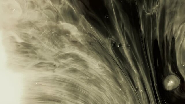 Elegant sepia abstract fluid background. Soft creamy smoke and organic ink waves floating gently with tiny bubbles. Dreamy aesthetic texture for relaxation and wellness videos.