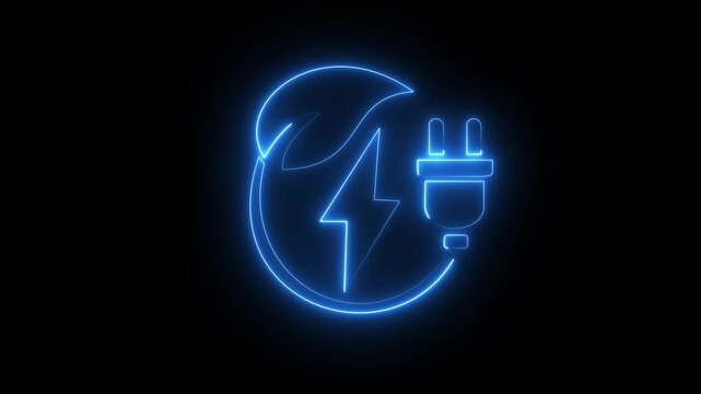 neon power icon animation in black background. neon animation in power icon