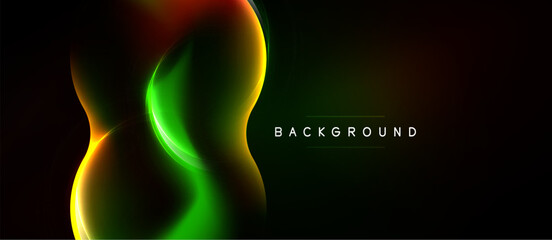 Naklejka premium Abstract dynamic lines, vibrant colors, dark background. Modern design, elegant curves, glowing effect. Perfect for digital projects.