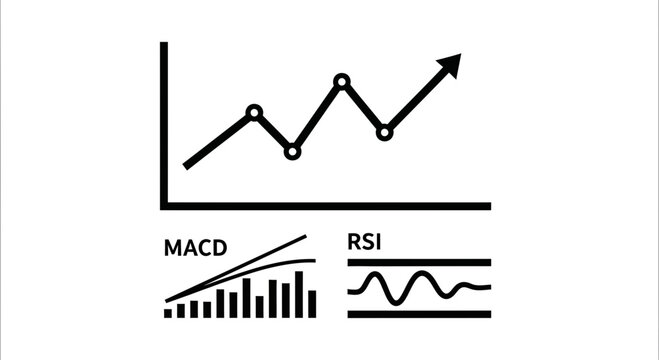 Stock Market Trading Analysis: Upward Trend Graph with MACD & RSI Indicators