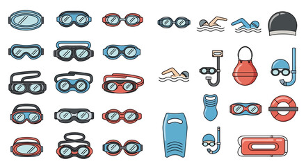 Swimming Gear Collection: Goggles, Caps, Snorkels, Flippers, Buoys © gundul