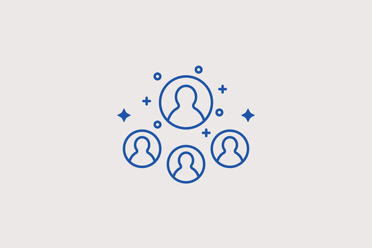 Main leader avatar branch connected to subordinate profiles line icon for corporate management structure, department hierarchy mapping. Clear vector illustration for team directory interfaces, apps.