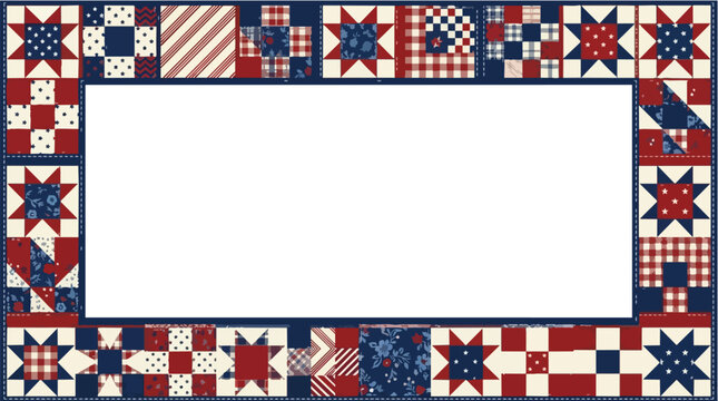 Independence Day patriotic quilt pattern border with red white and blue stars for celebration