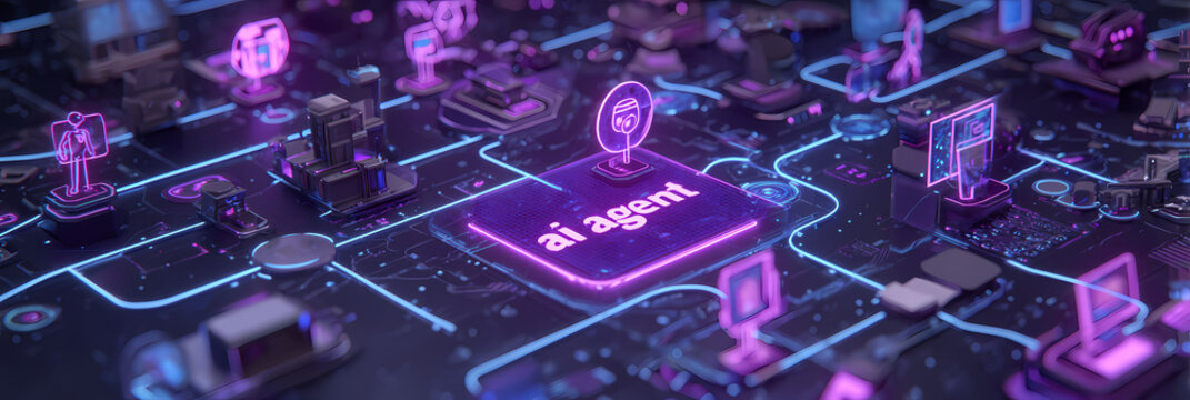 Gros plan d'un circuit imprim&eacute; futuriste lumineux, fond abstrait pour concepts technologiques, cybers&eacute;curit&eacute; et intelligence artificielle	