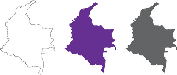 Fototapeta premium Colombia map vector illustration showing silhouette design elements in isolated flat style for graphic presentation projects including solid colored and lined shapes.