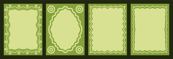 Green decorative border frames vector illustration set. Hand drawn green wavy lines and geometric frames collection border templates and greeting card frames © Wahib