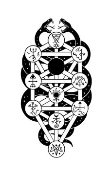 Black and white Qliphoth diagram with serpent and occult symbols