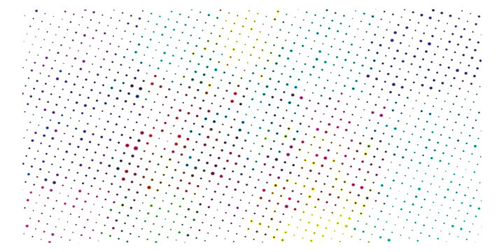 Abstract geometric pattern with small colorful dots on white background.