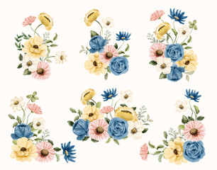 Obraz premium beautiful floral watercolor arrangement collection