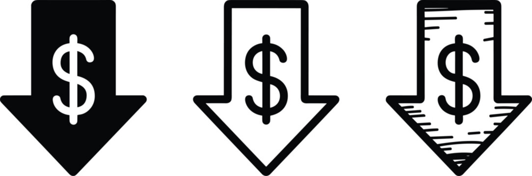 Dollar Arrow Icons for Financial Decline