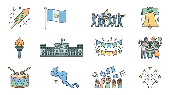 Colorful illustrations of Guatemalan Independence Day