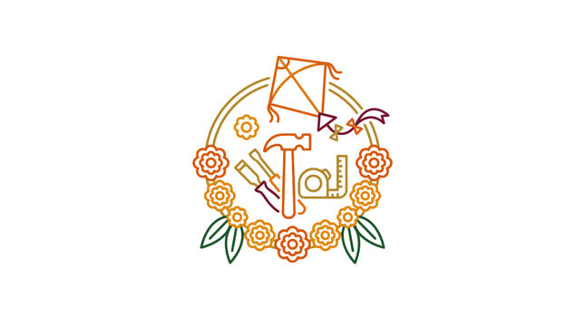 Colorful illustration of crafting tools with flowers
